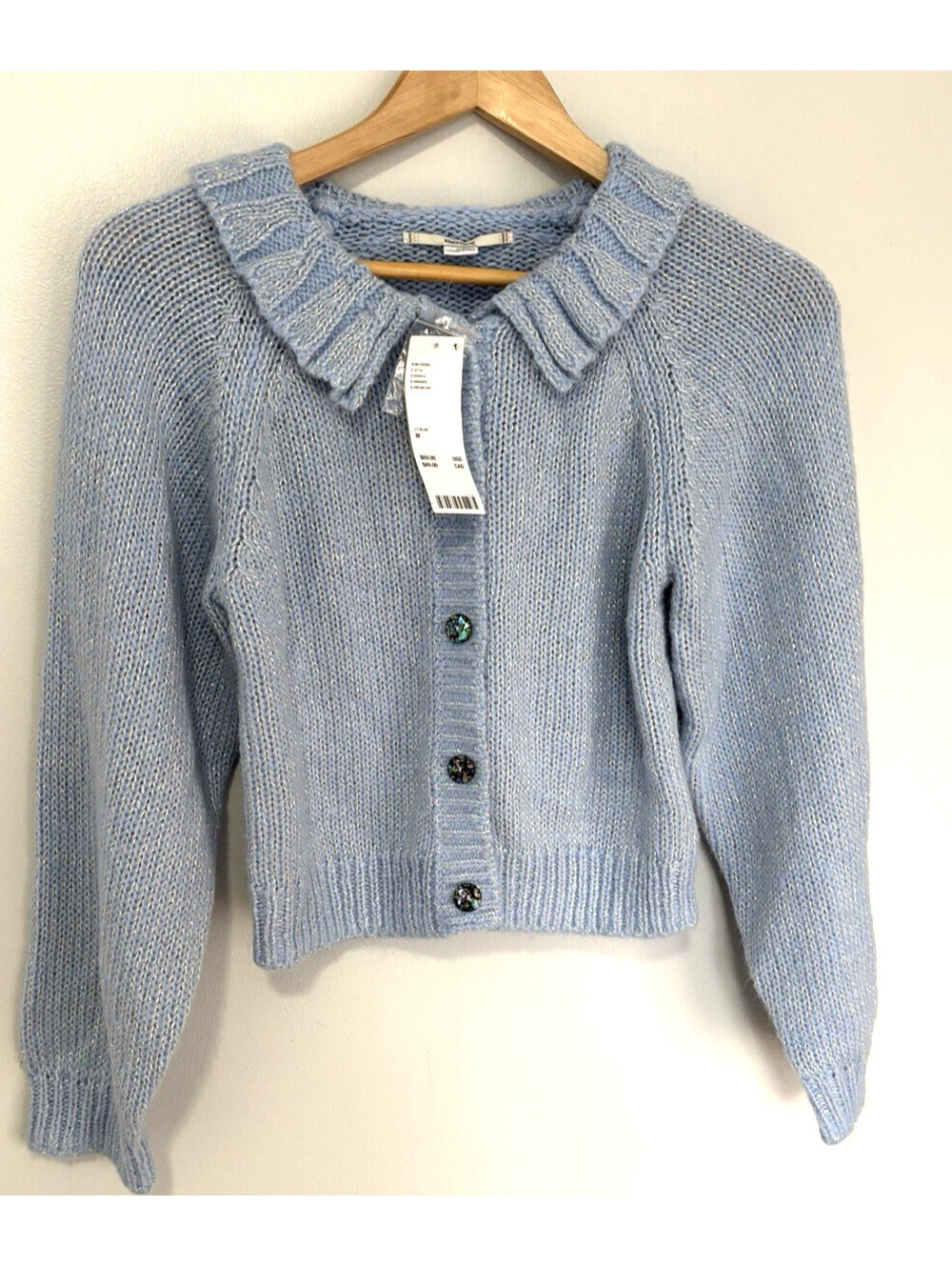 Urban Outfitters Kimchi Light Blue Silver Threads Cardigan Size Medium Boho NWT